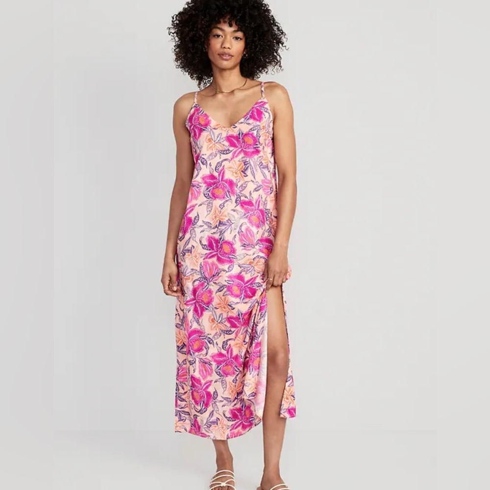 Old Navy Pink and Orange Floral Slip Maxi Dress